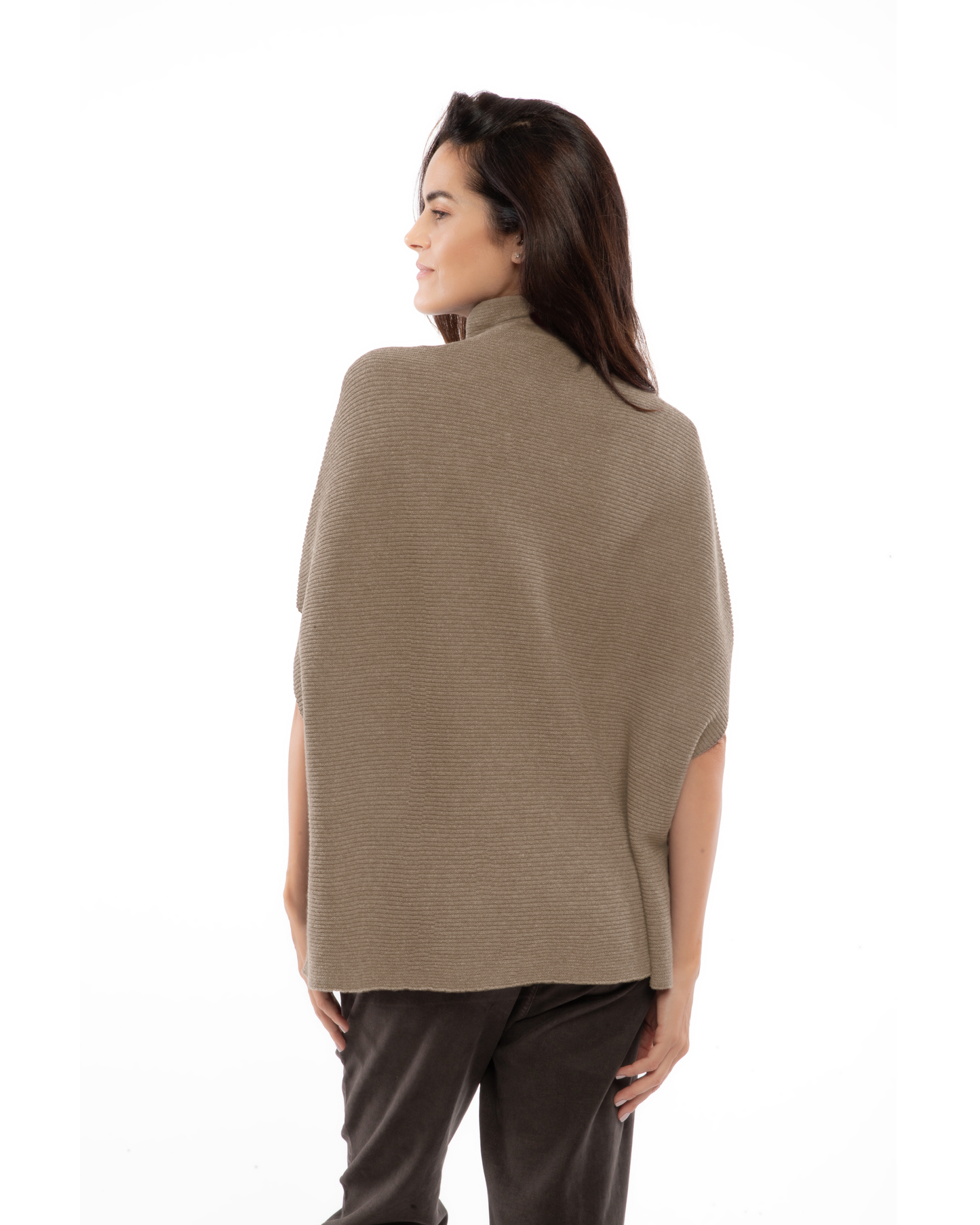 Women's Pure Cashmere Funnel Neck Poncho Taupe