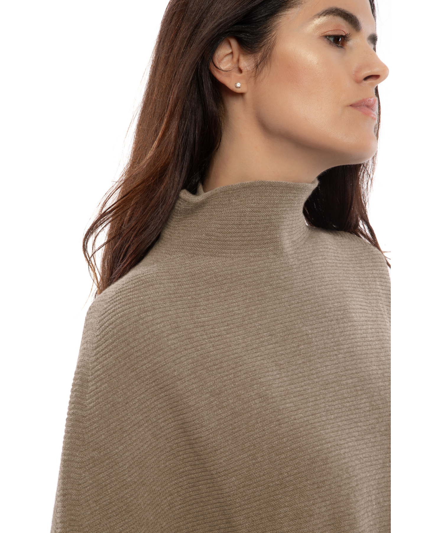 Women's Pure Cashmere Funnel Neck Poncho Taupe