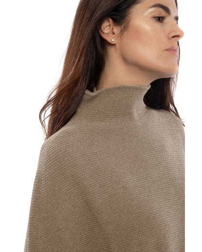 Women's Pure Cashmere Funnel Neck Poncho Taupe