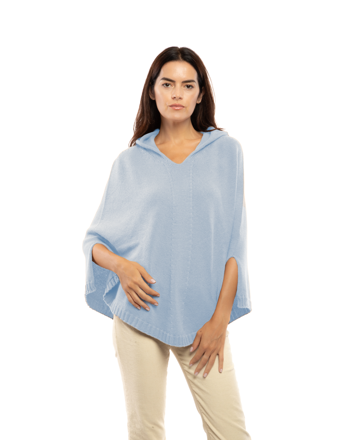 Women's Pure Cashmere Hooded Poncho Baby Blue