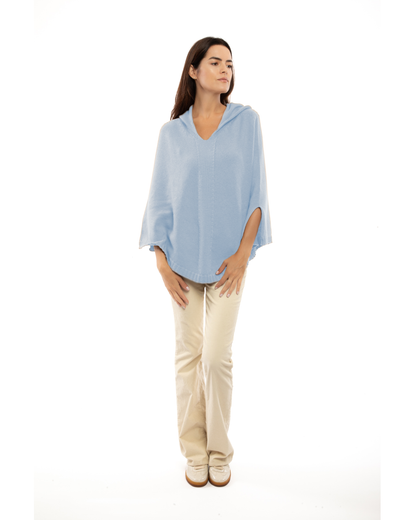 Women's Pure Cashmere Hooded Poncho Baby Blue