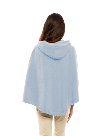 Women's Pure Cashmere Hooded Poncho Baby Blue