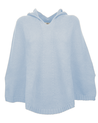 Women's Pure Cashmere Hooded Poncho Baby Blue