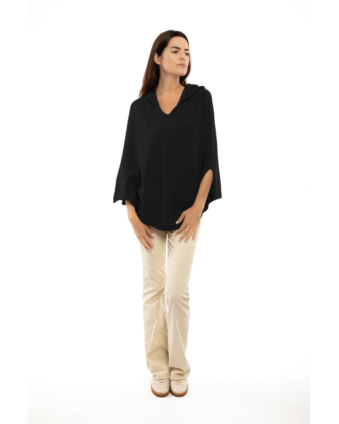 Women's Pure Cashmere Hooded Poncho Black