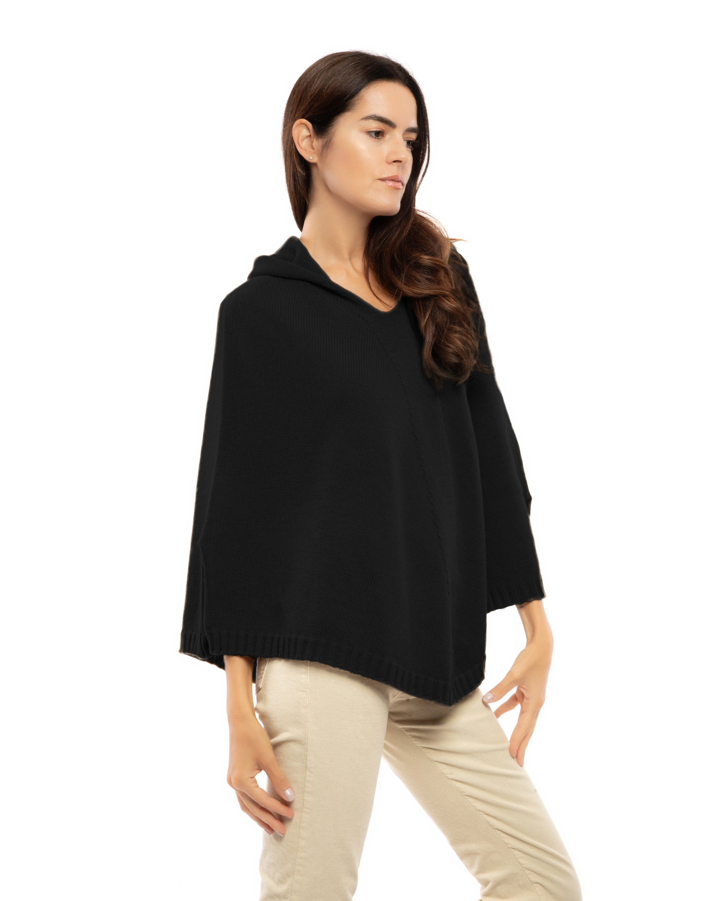 Women's Pure Cashmere Hooded Poncho Black