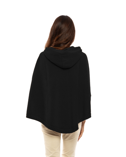 Women's Pure Cashmere Hooded Poncho Black