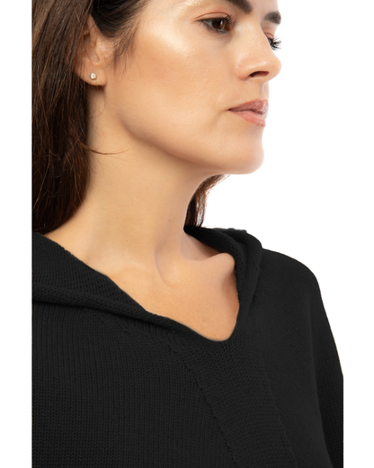 Women's Pure Cashmere Hooded Poncho Black