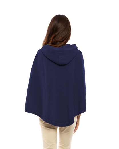 Women's Pure Cashmere Hooded Poncho Blue