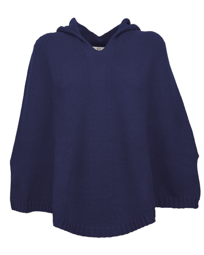 Women's Pure Cashmere Hooded Poncho Blue