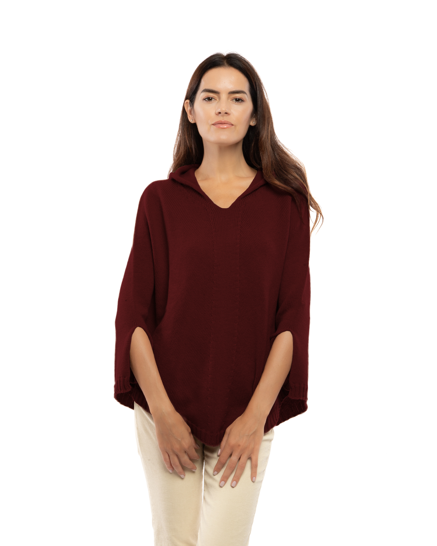 Women's Pure Cashmere Hooded Poncho Bordeaux