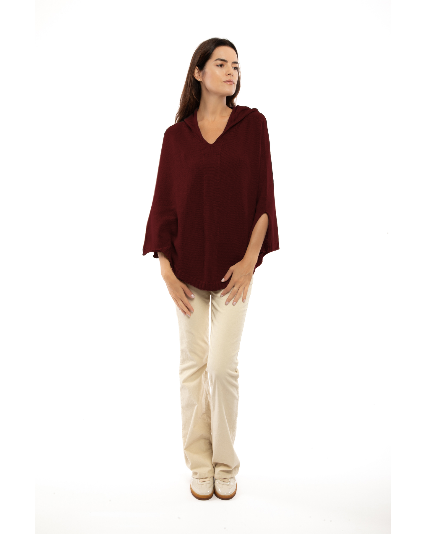 Women's Pure Cashmere Hooded Poncho Bordeaux