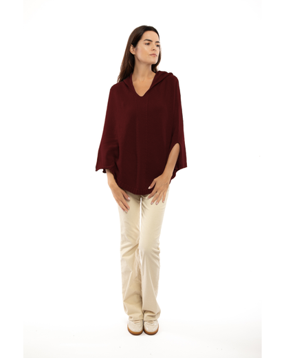 Women's Pure Cashmere Hooded Poncho Bordeaux