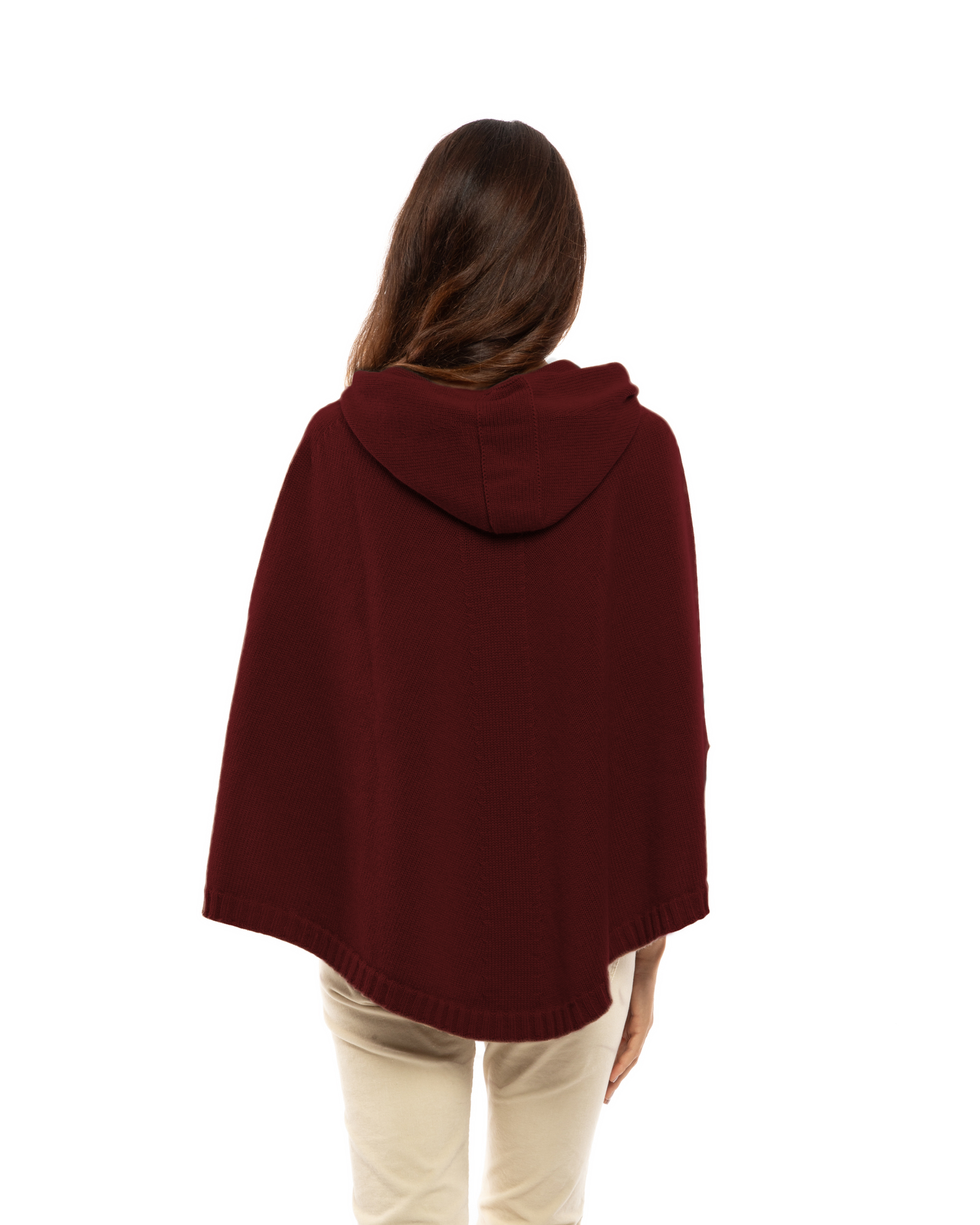 Women's Pure Cashmere Hooded Poncho Bordeaux