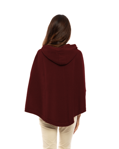 Women's Pure Cashmere Hooded Poncho Bordeaux