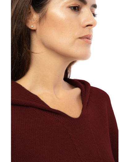 Women's Pure Cashmere Hooded Poncho Bordeaux