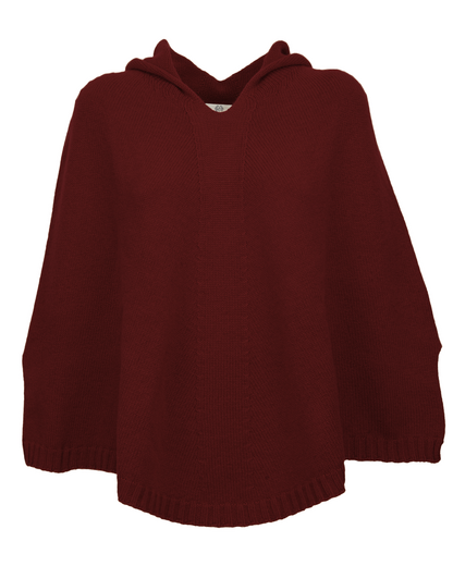 Women's Pure Cashmere Hooded Poncho Bordeaux