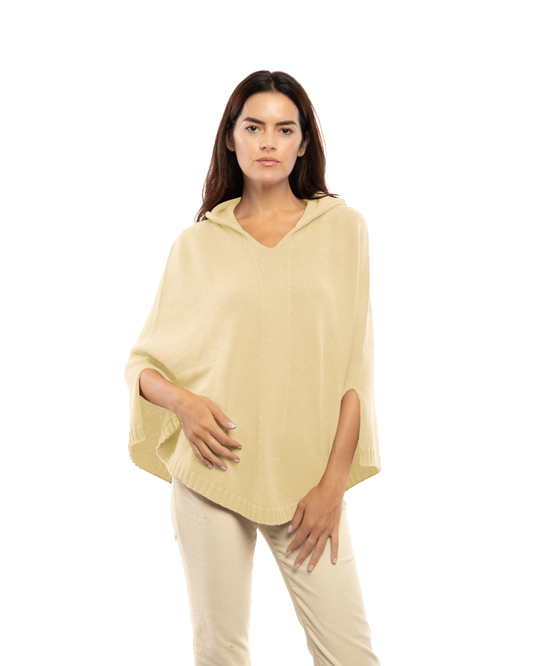 Women's Pure Cashmere Hooded Poncho Butter Yellow