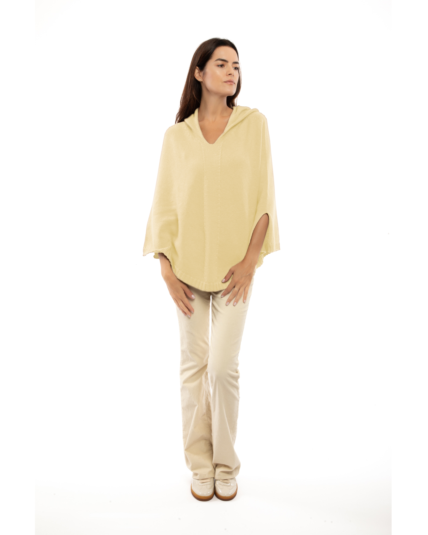 Women's Pure Cashmere Hooded Poncho Butter Yellow