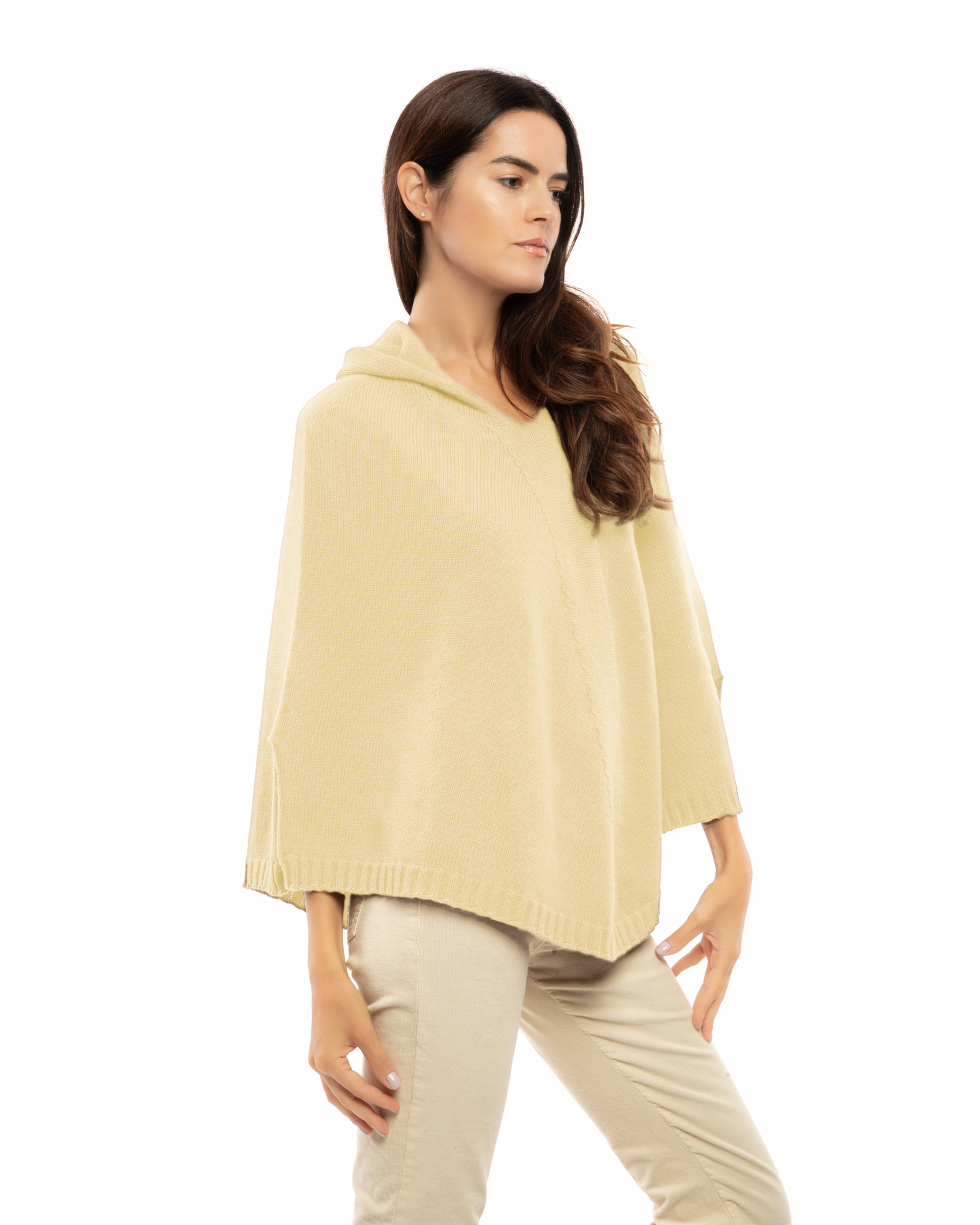 Women's Pure Cashmere Hooded Poncho Butter Yellow