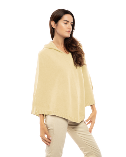 Women's Pure Cashmere Hooded Poncho Butter Yellow