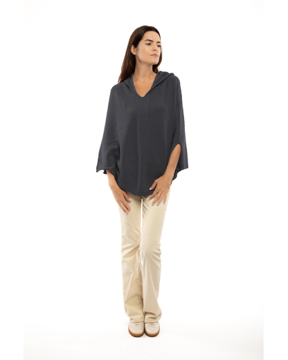 Women's Pure Cashmere Hooded Poncho Charcoal
