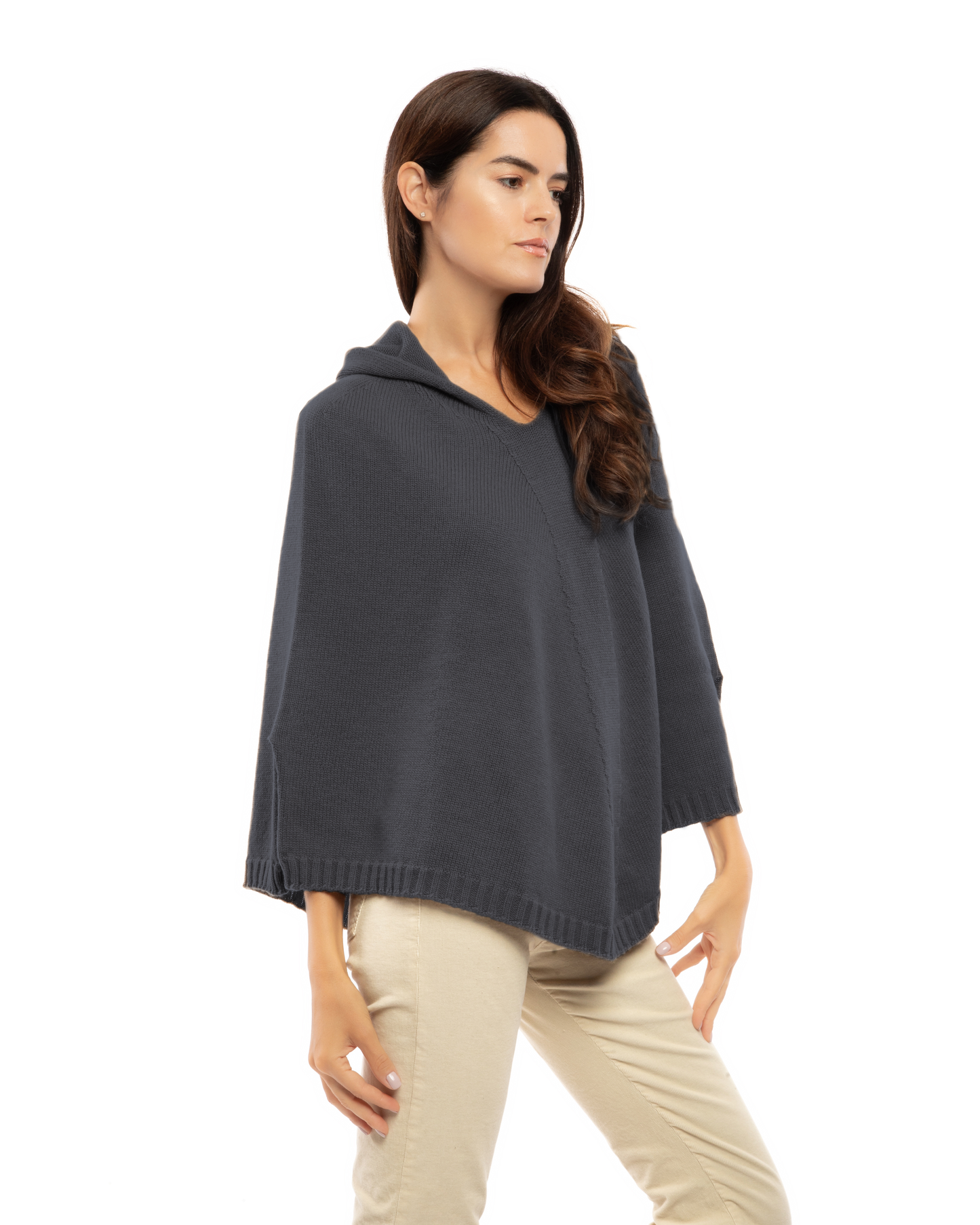 Women's Pure Cashmere Hooded Poncho Charcoal