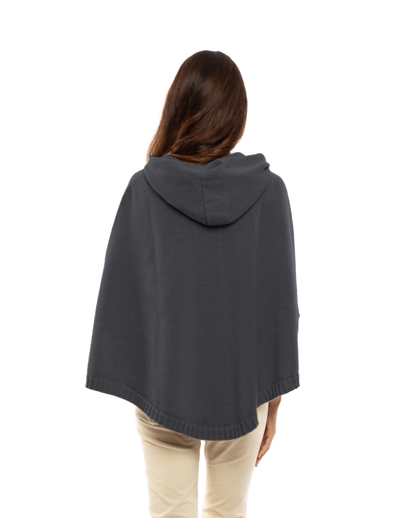 Women's Pure Cashmere Hooded Poncho Charcoal