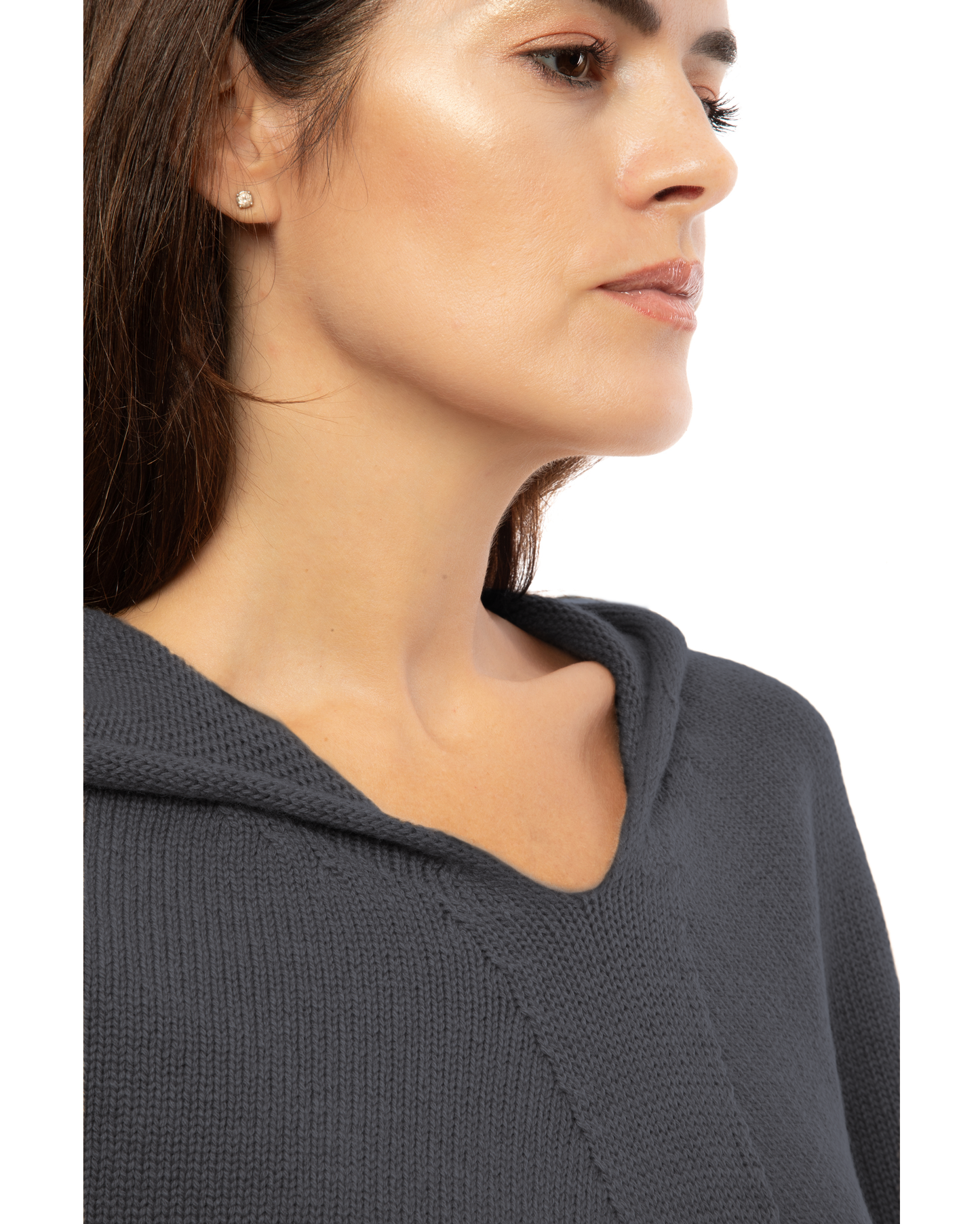 Women's Pure Cashmere Hooded Poncho Charcoal