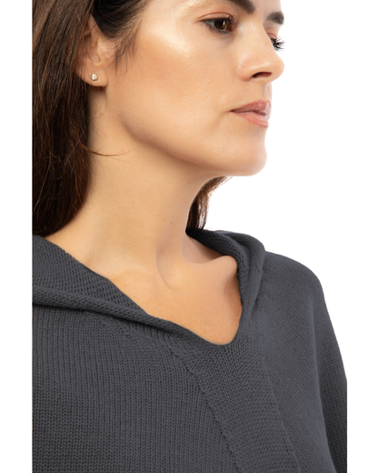 Women's Pure Cashmere Hooded Poncho Charcoal