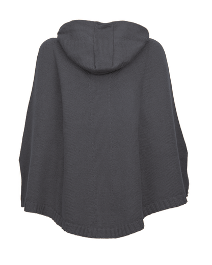 Women's Pure Cashmere Hooded Poncho Charcoal