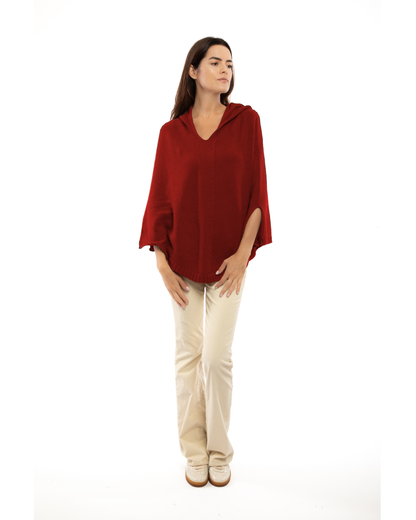 Women's Pure Cashmere Hooded Poncho Chianti