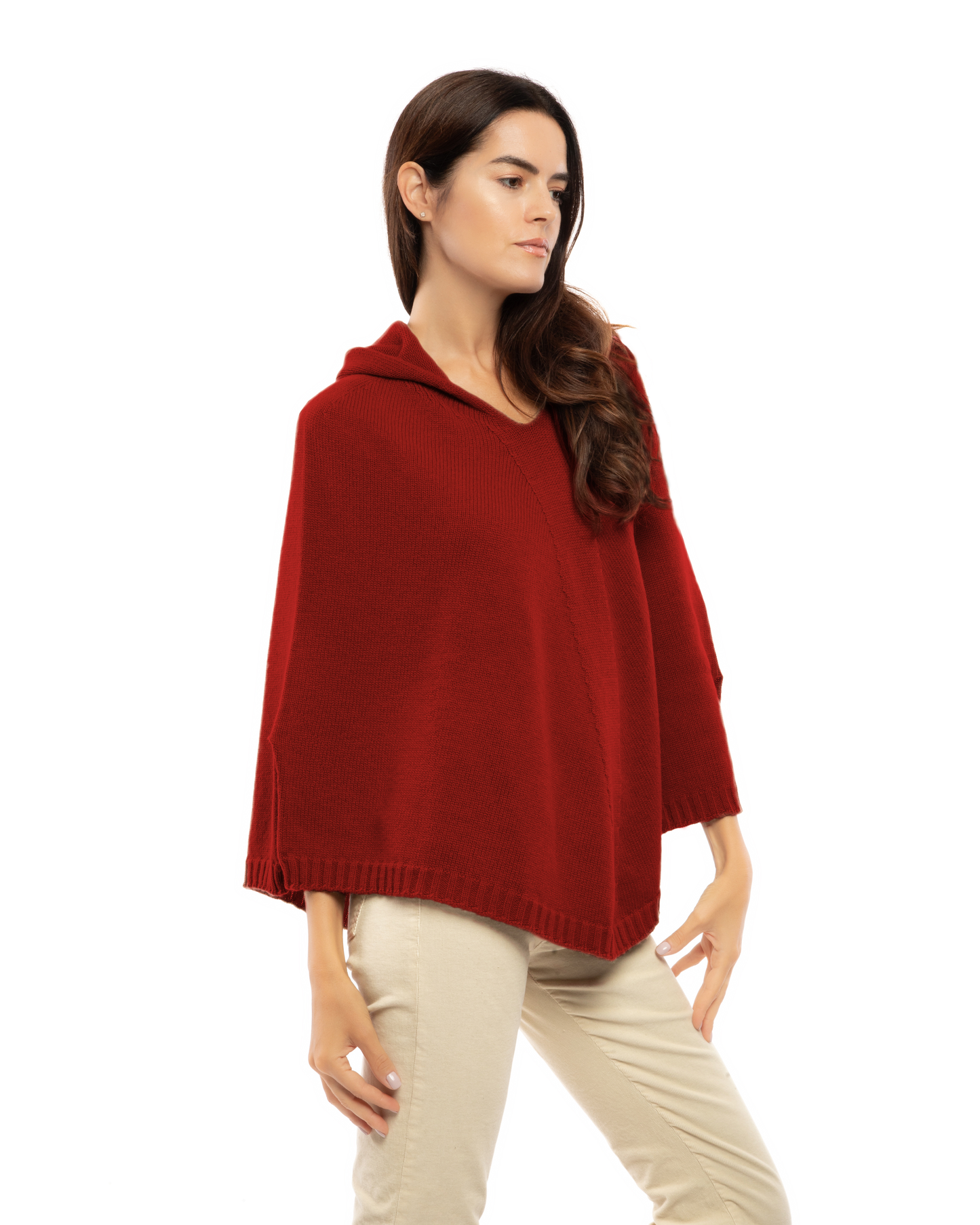 Women's Pure Cashmere Hooded Poncho Chianti