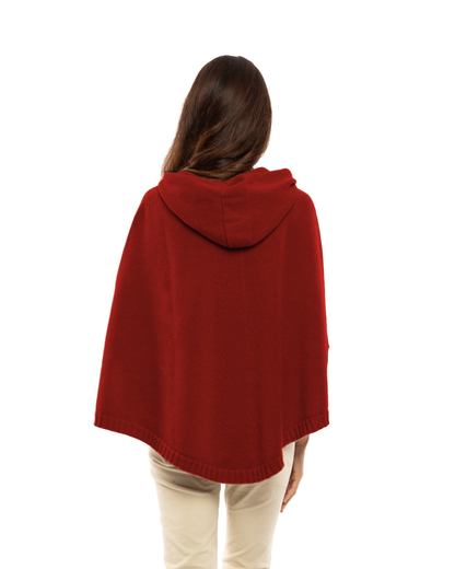 Women's Pure Cashmere Hooded Poncho Chianti