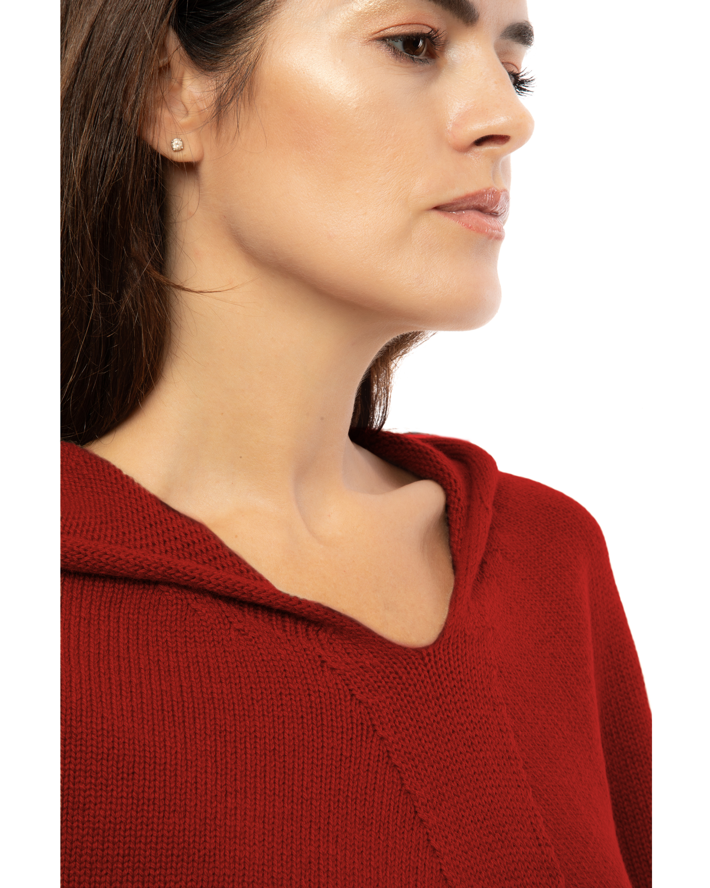 Women's Pure Cashmere Hooded Poncho Chianti