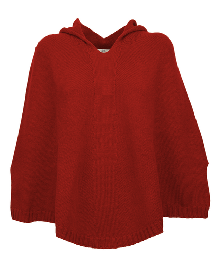Women's Pure Cashmere Hooded Poncho Chianti