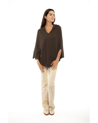 Women's Pure Cashmere Hooded Poncho Coffee