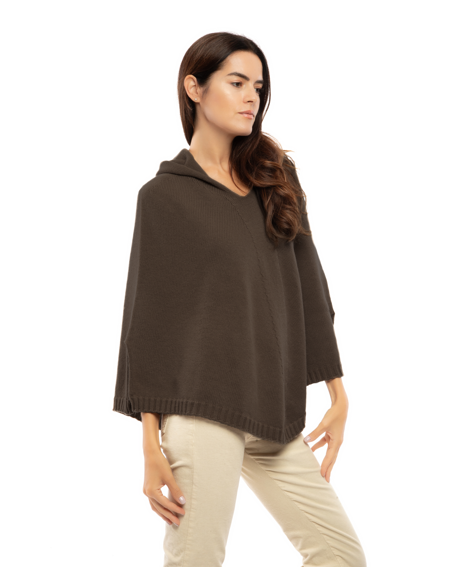Women's Pure Cashmere Hooded Poncho Coffee