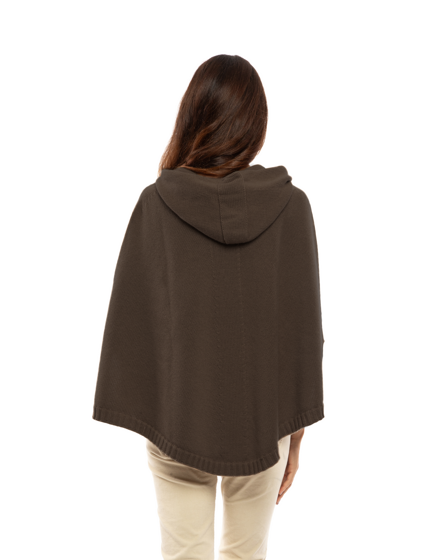 Women's Pure Cashmere Hooded Poncho Coffee