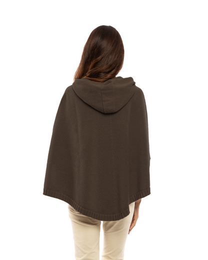 Women's Pure Cashmere Hooded Poncho Coffee