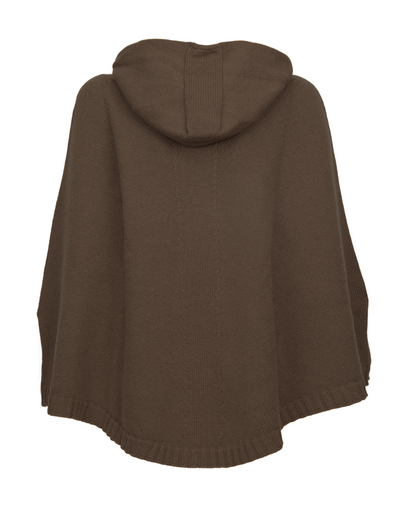Women's Pure Cashmere Hooded Poncho Coffee