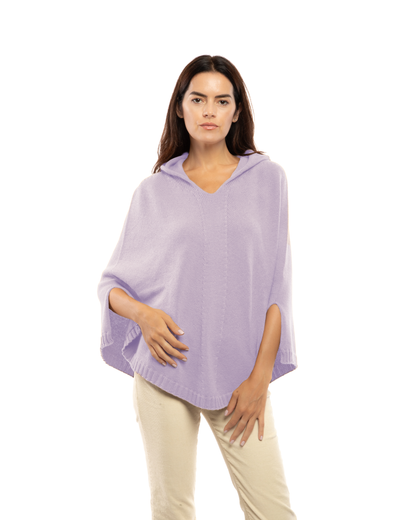 Women's Pure Cashmere Hooded Poncho Lilac