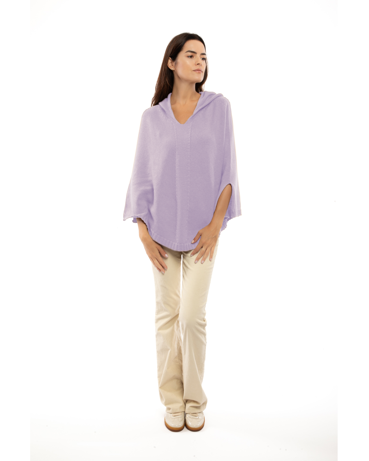Women's Pure Cashmere Hooded Poncho Lilac