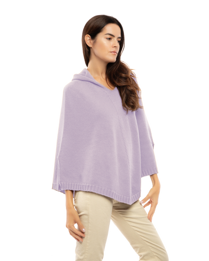 Women's Pure Cashmere Hooded Poncho Lilac