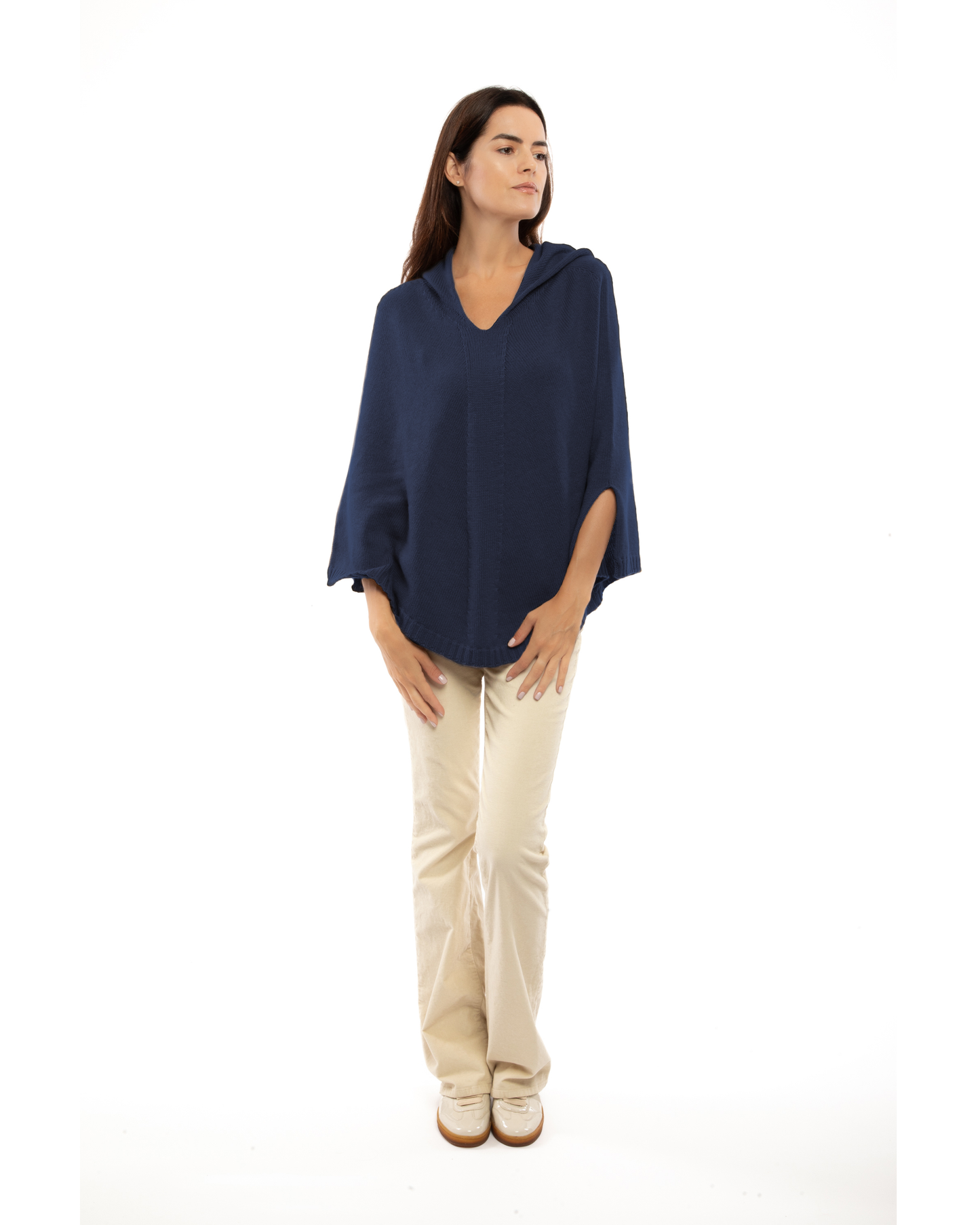Women's Pure Cashmere Hooded Poncho Blue Melange