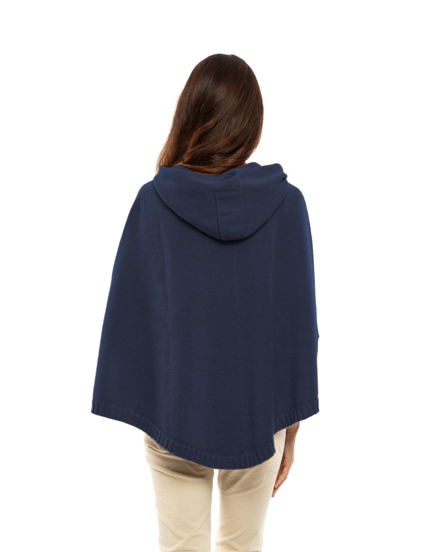 Women's Pure Cashmere Hooded Poncho Blue Melange