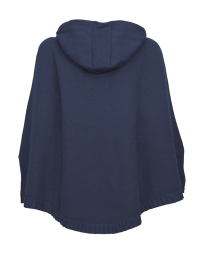 Women's Pure Cashmere Hooded Poncho Blue Melange