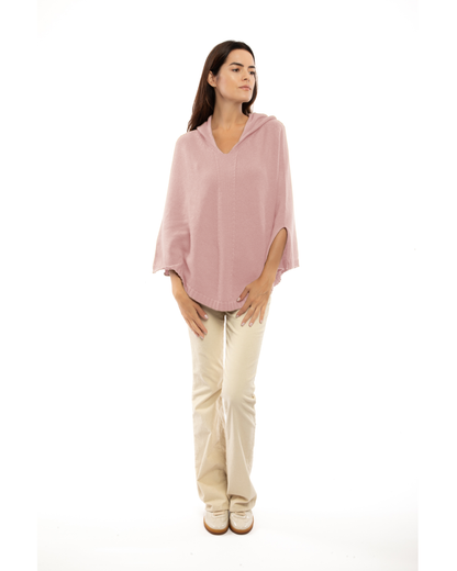 Women's Pure Cashmere Hooded Poncho Old Rose