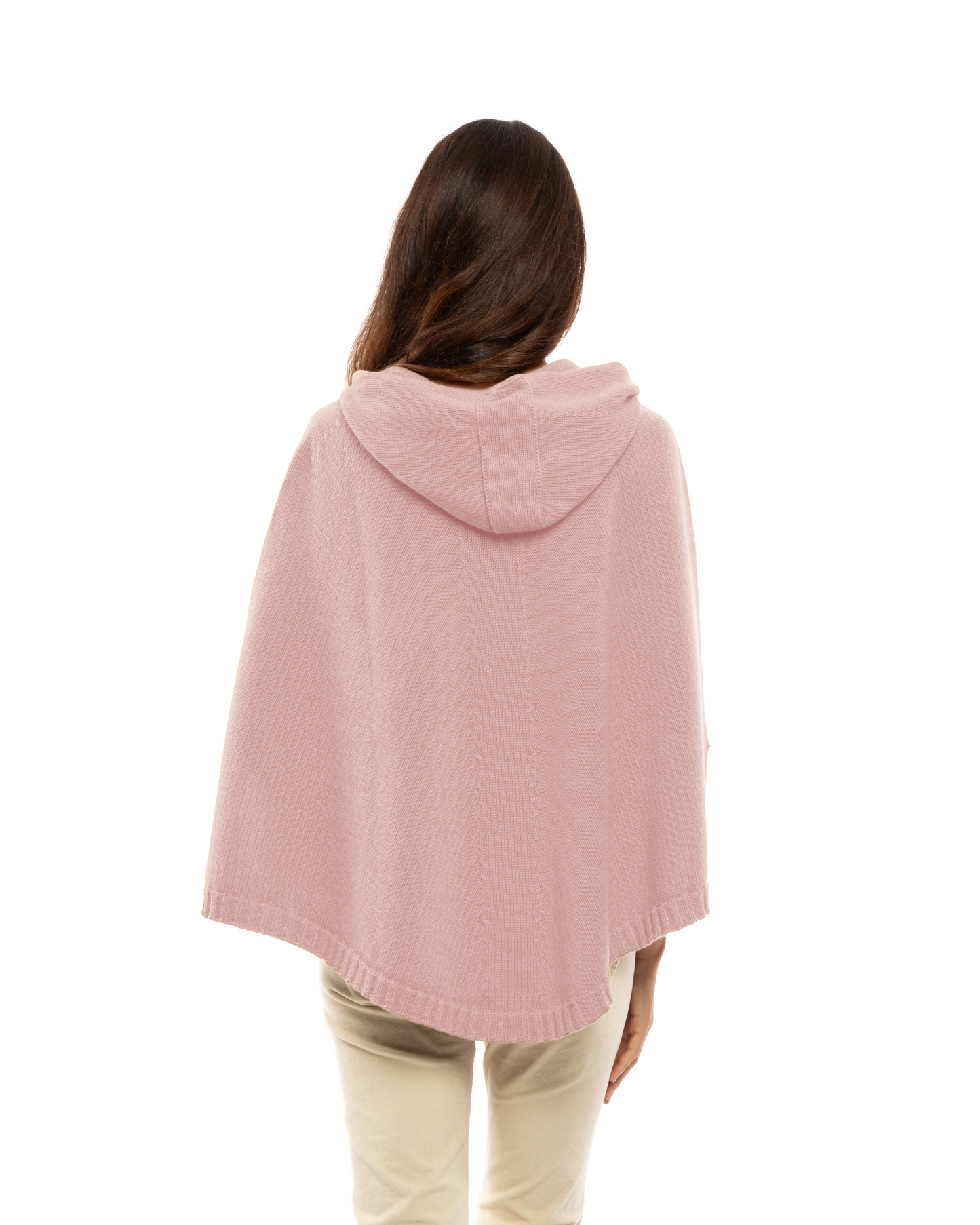 Women's Pure Cashmere Hooded Poncho Old Rose