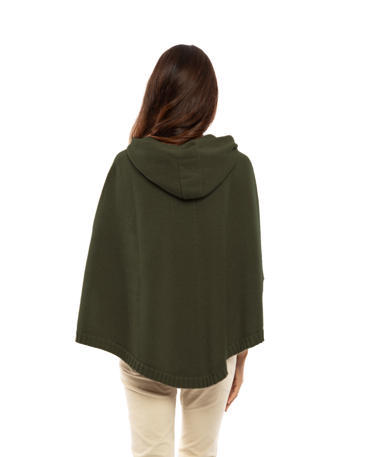 Women's Pure Cashmere Hooded Poncho Olive Green