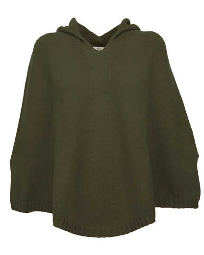 Women's Pure Cashmere Hooded Poncho Olive Green